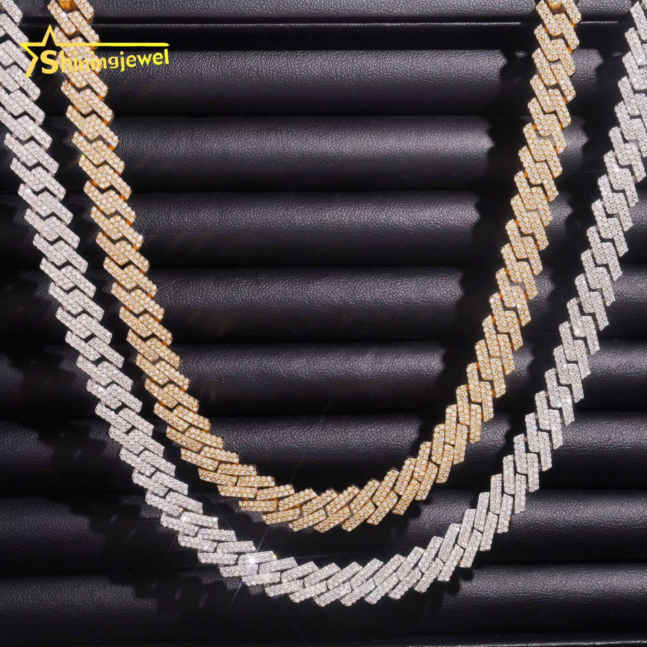 Large Stocks 10mm 2 Rows 925 Sterling Silver Hip Hop Jewelry Men Fashion Necklace Iced Out Moissanite Diamond Cuban Link Chain