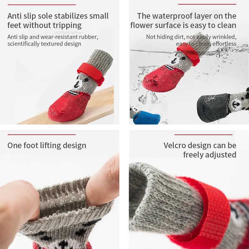New Arrival 4 pieces/batch of winter warm dog socks anti slip rain boots waterproof dog Chihuahua dog shoes Z250409