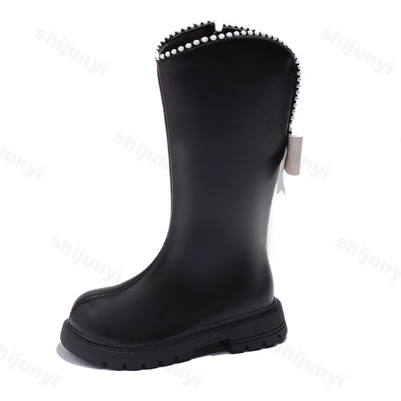 Autumn Winter Girls Leather Boots Soft Soled Kids Fashion Princess Boots Non-slip Outdoor Bowknot Comfort Children Boots 251104