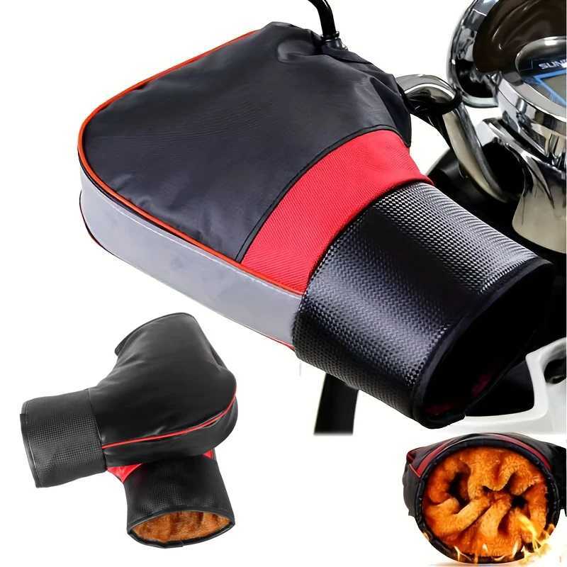 Reflective Strips Motorcycles Handlebar Gloves Winter Waterproof Oxford Cloth Windproof Warm Plush Motorcycle Handlebar Cover S25118