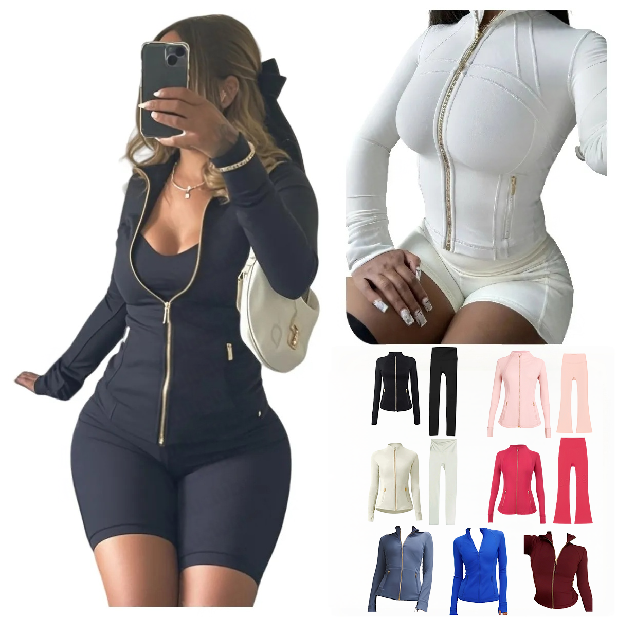 Yoga Two Pieces Jackets Set leggings Flared pants Exercise Close-Fitting Fitness Wear Elastic Workout Tracksuit Jacket luluity lemoner Jackets Sets