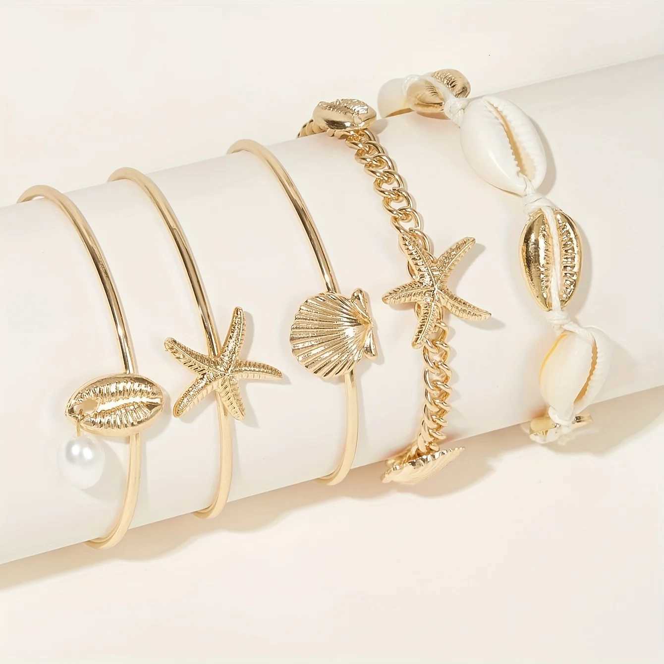 Fashion Luxury Womens Bracelet Starfish Shell Pendant Bracelet Set Beach Vacation AccessoriesT251110