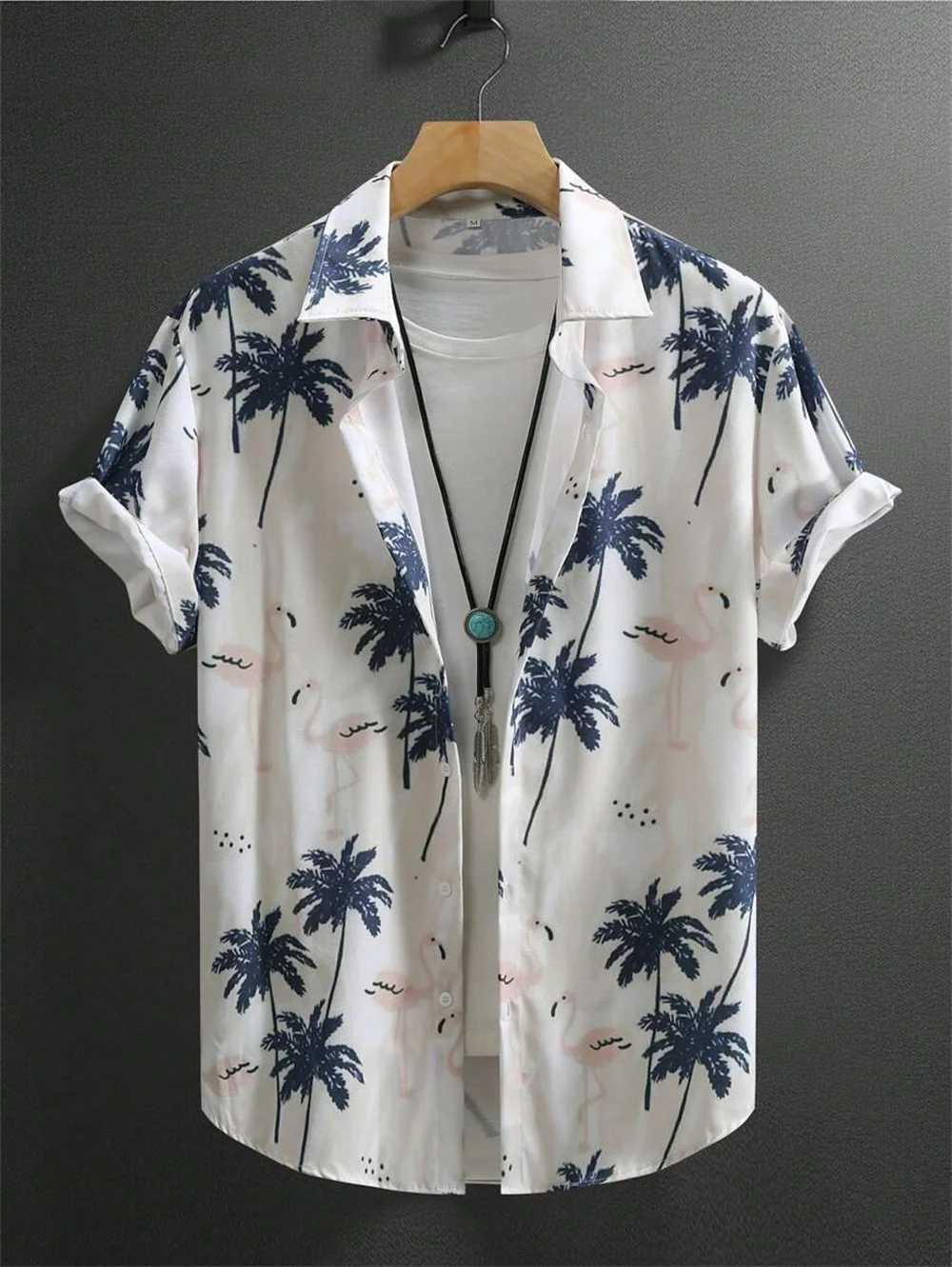 Mens Hawaiian shirt with simple print retro fashion shirt loose and comfortable casual short sleeved Harajuku retro clothing X250410