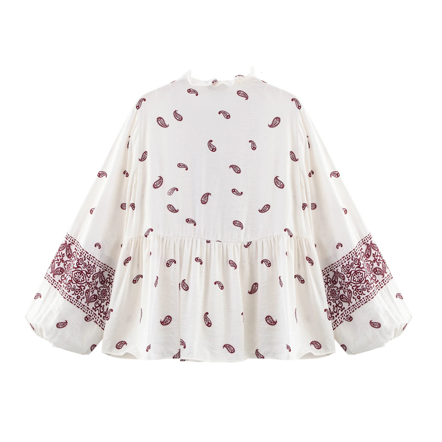 European and American style printed fancy tassel loose casual long sleeved shirt 250410