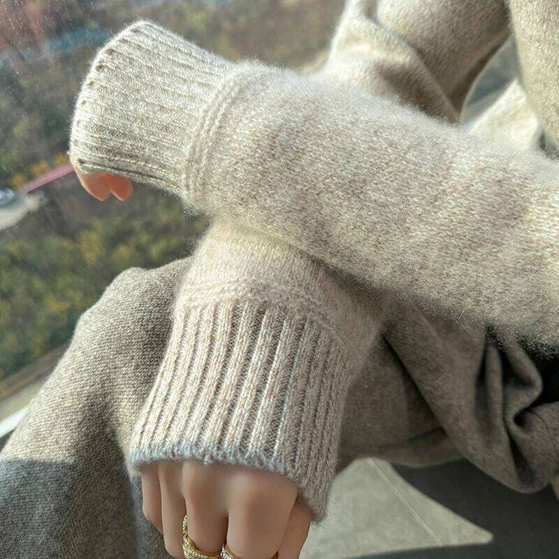 Fancy-Yarn Thickening Wool Women V-Collar Long Sleeve Wear Lady 2025 Winter Top Female Loose Ladies Sweater Plus Size Clothing