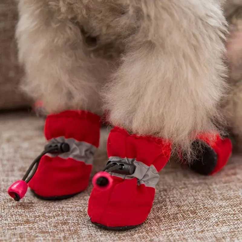 4 pieces/set of warm pet dog shoes for winter waterproof and anti slip dog shoes suitable for small and medium-sized dogs anti slip rain boots and pet