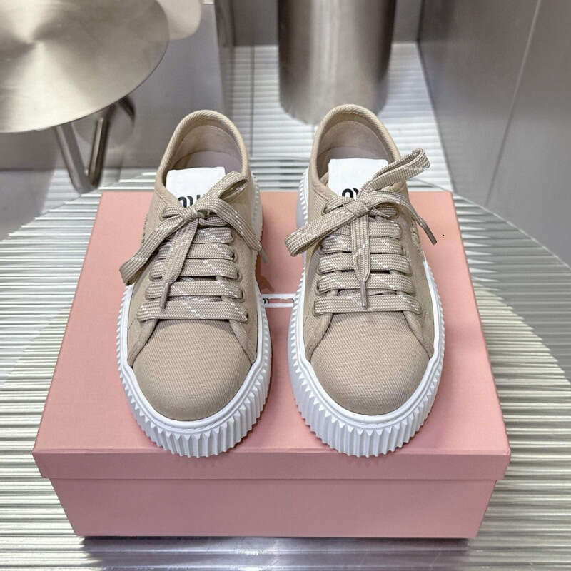Liu Haocun Same Style Versatile Casual Thick-Soled Height-Increasing Lace-Up Slip-On Lazy Closed-Toe Half Slippers Biscuit Canvas Shoes