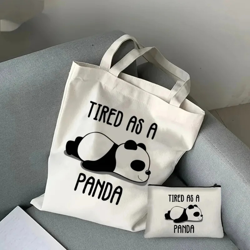2pcs Cute Panda Casual Ladies Handbag Cosmetic Bag Fashion Shoulder Bag Eco Large Capacity Shopping Bag Cosmetic Storage Bag 251110