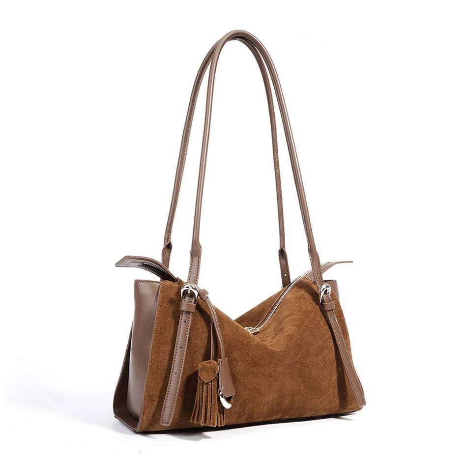 New Women's Tote Korean Style Suede Cowhide Leather Top-Handle & Underarm Shoulder Bag Large Capacity Ladies Handbag St251110