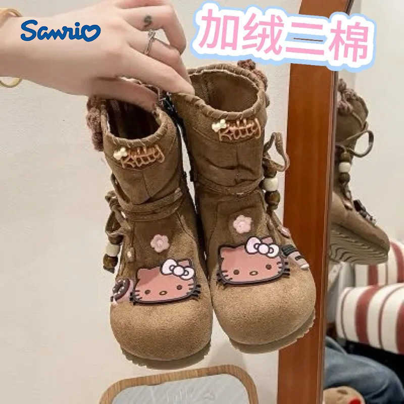 Sanrio Kawaii Hello Kitty Children Cute Cartoon Comfortable Warm Boots Cotton Boots Fleece Flat Shoes Christmas Gifts for Kids H251110