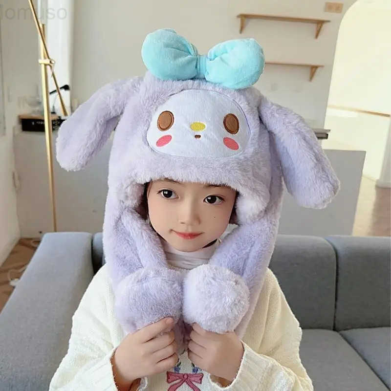 Sanrio My Melody Cinnamoroll Hat Winter Cartoon Kids Plush Hat Scarf Ears Move Anime Kawaii Warm Soft Halloween Party Accessories Gift H251110