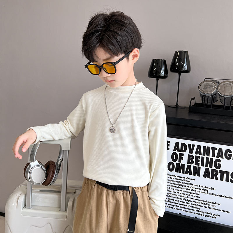 Ddmyshoesvip Children S Cashmere Thermal Underwear Boys Base Shirt Spring And Girls Autumn Clothes Single Piece Top Big Children S Half High Collar Wi