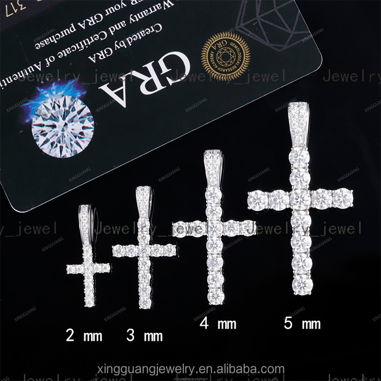 RTS 100% Passed Diamond Test Hip Hop Jewelry Men Women S925 Silver VVS Moissanite Cross Pendant 2mm to 5mm Cuban Cross Pendant