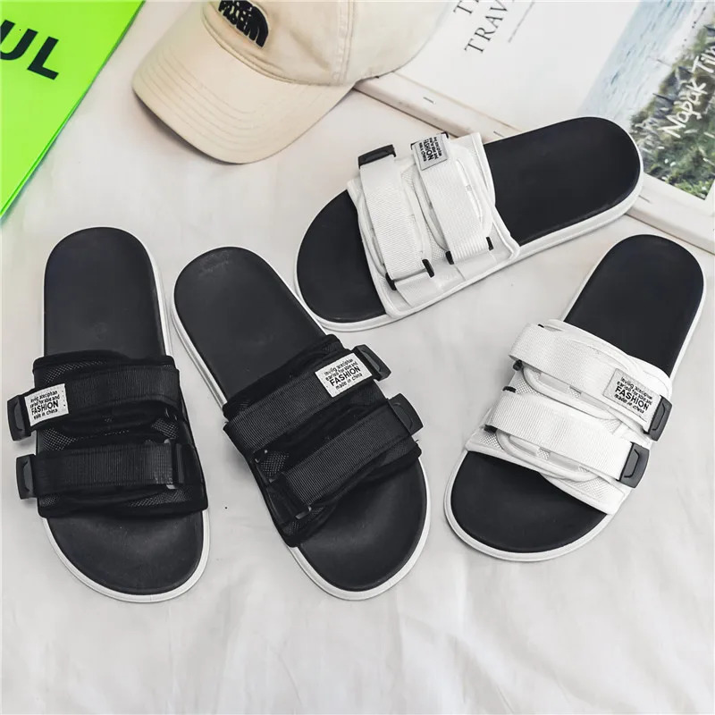 Mens outdoor slippers indoor casual slippers non slip soft bottom hook and loop slippers fashionable beach summer sandals flip up 250408