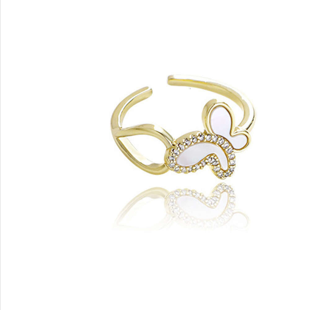 DHcollections Zircon Butterfly Mother-of-Pearl for Women, Niche High-End Light Luxury Elegant Fashionable Index Finger Ring, Adjustable Open Ring