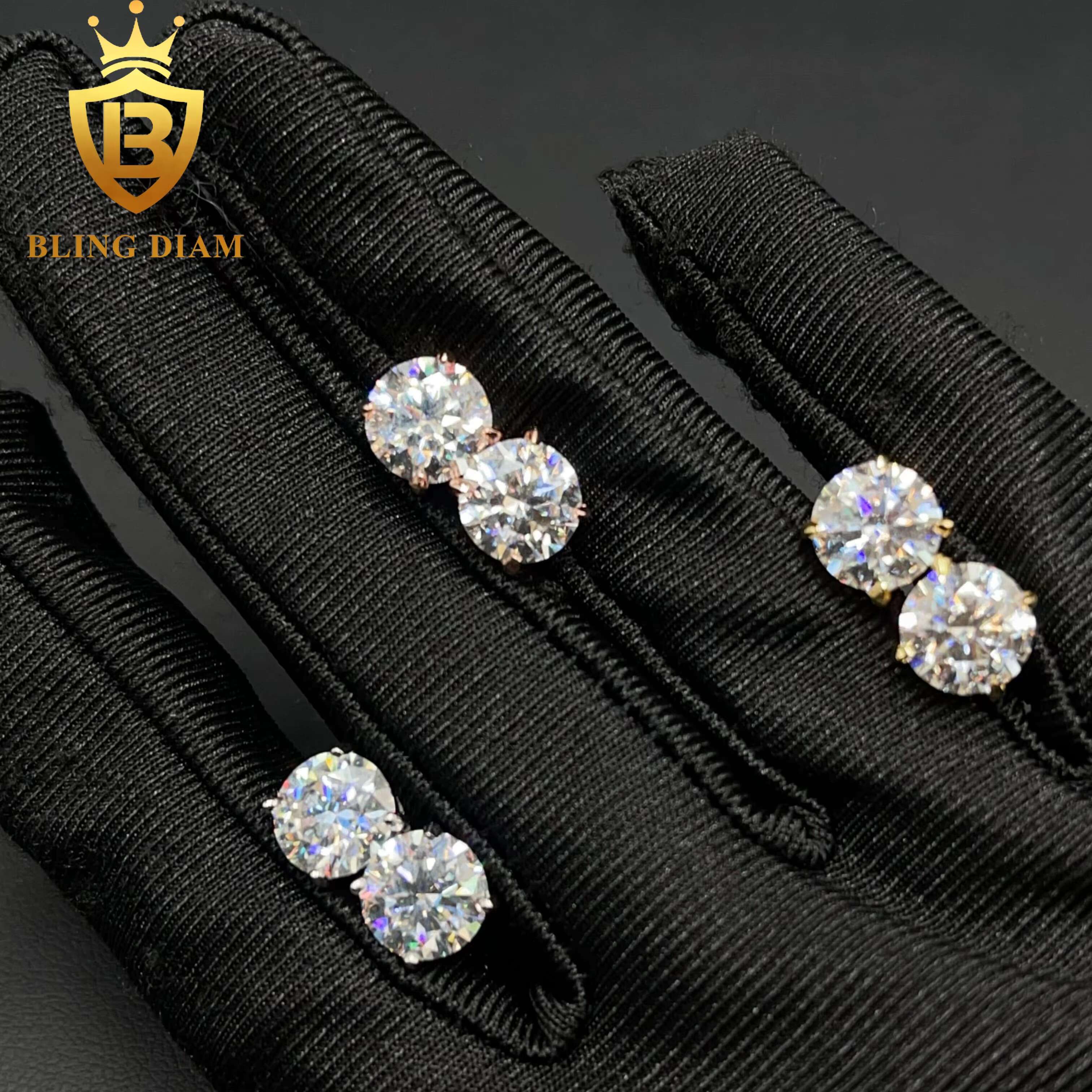 8mm Fine Jewelry Gold Plated 925 Sterling Silver VVS Moissanite Diamond Screw Back Stud Earrings