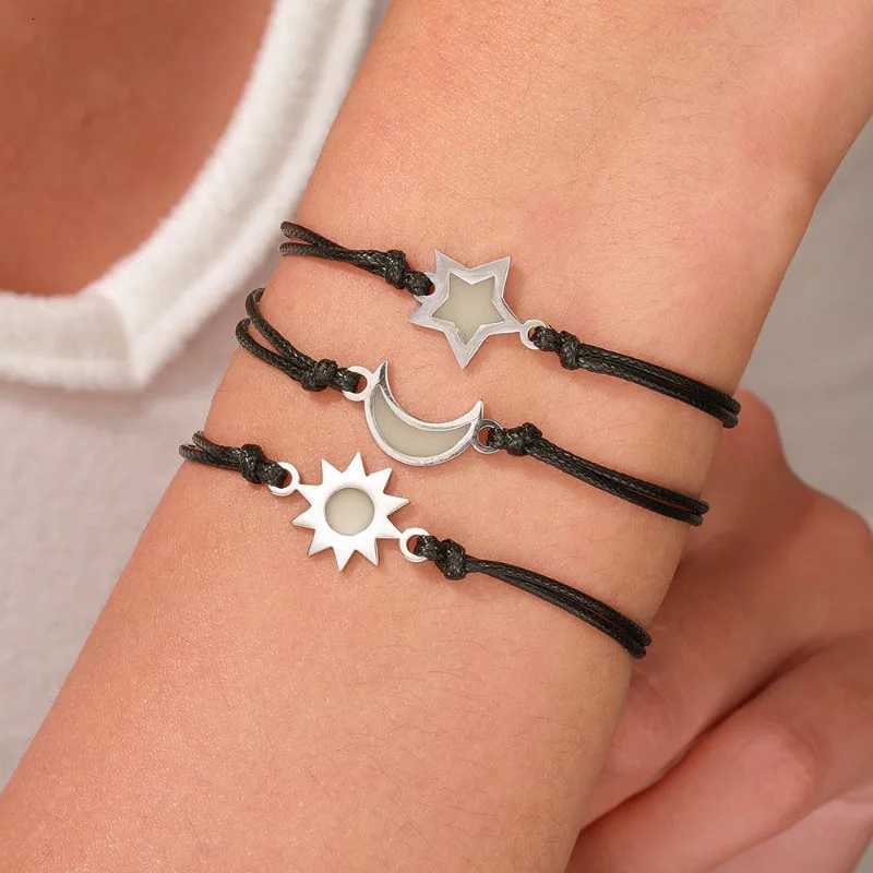 Luminous Moon Sun and Star Bracelet Set - Hand Woven Black Rope Perfect for Daily Wear or Special Occasions Daily BraceletT251110
