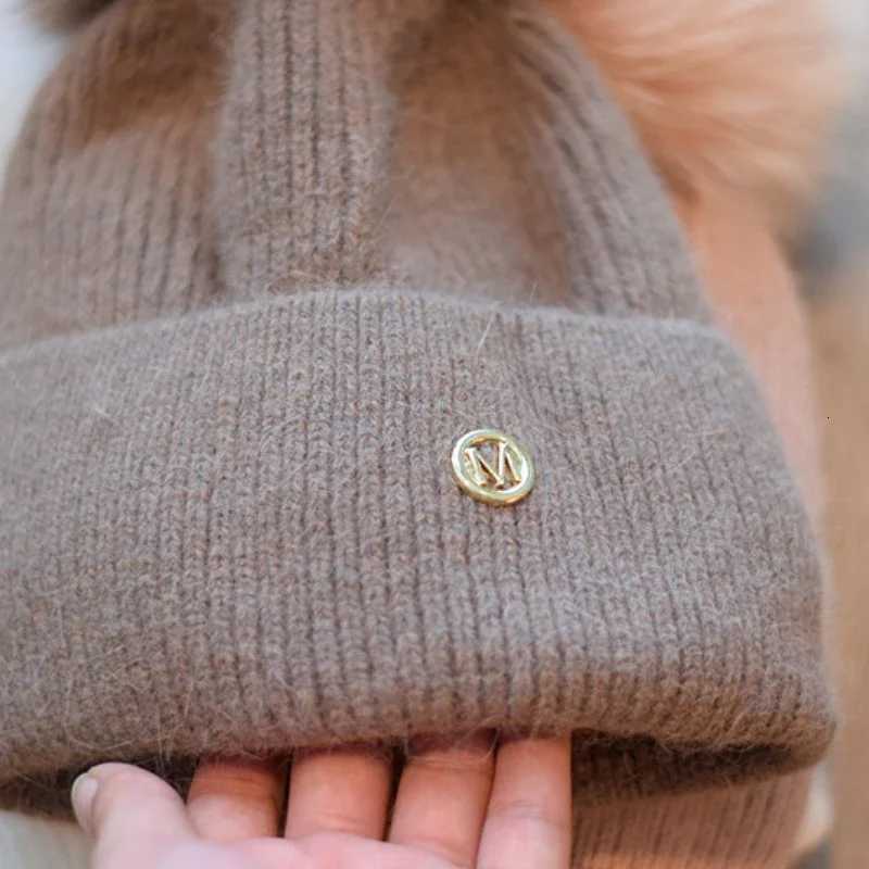 Winter Fur Pompom Hats angola Beanie for Women Studded Beaded Knitted Hats Outdoor Thick Warm Hat Casual Fashion CAPXJ251110