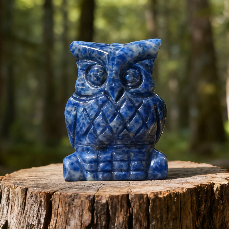 2-inch-long jade owl figurines, carved handicrafts, natural crystal carved animal ornaments, crooked-headed owl figurines