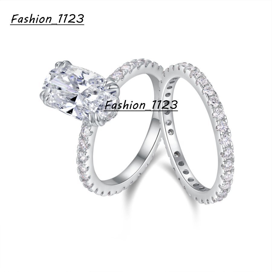 538CTW Oval Cut Moissanite Ring Set Egg Shape Center with Eternity Band 925 Silver Engagement Jewelry Gift for Women