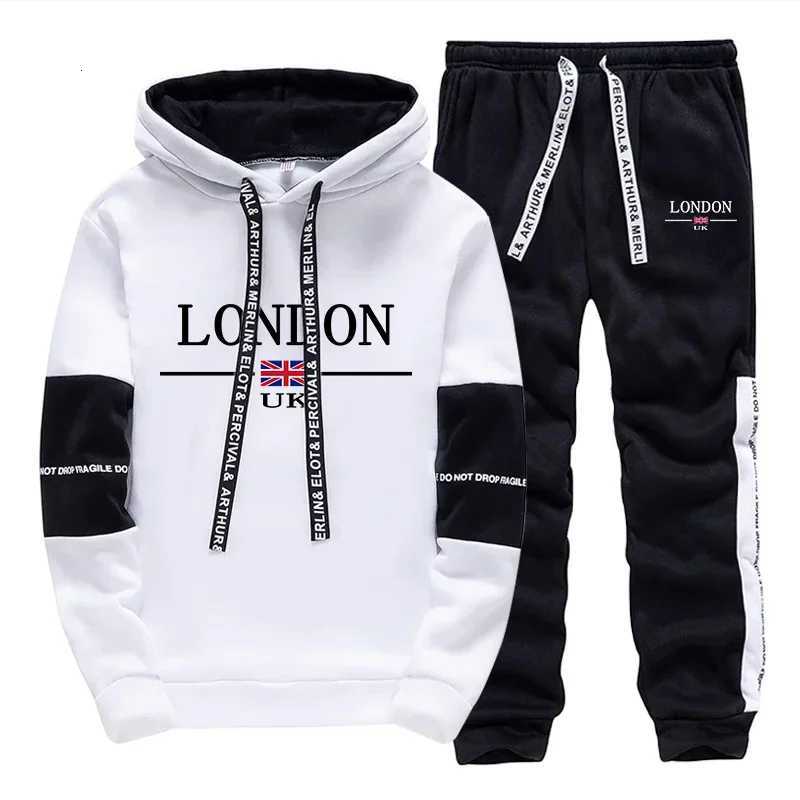 Mens Tracksuit Casual Printing Sweatshirts Daily Sports Jogging Mens Clothing Black White Single Piece Hoodie Pants Sportswear W251110