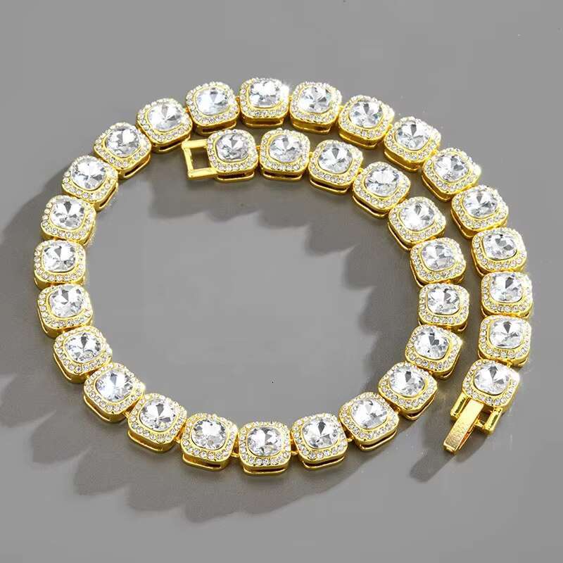 Hip hop chilled square tennis chain necklace, fashionable gold-plated necklace accessories