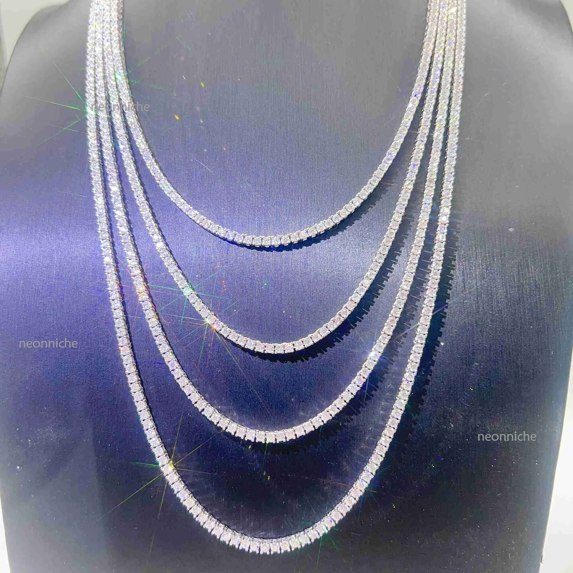 Pass Dia Tester Gra Certified Vvs Moissanite Necklace S Sterg Sier 2mm Tennis Chain