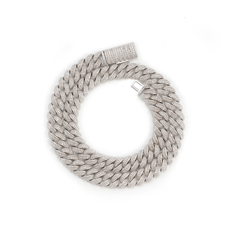 Cuban chain three row stone crescent shaped 925 silver moissanite trendy brand accessory bracelet necklace