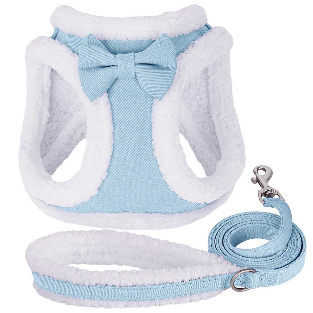 Soft Dog Harness Leash Set Adjustable Dog Harnesses With Cute Bowtie Accessories Warm Winter Pet Vest Lead for Small Medium Dogs J251110
