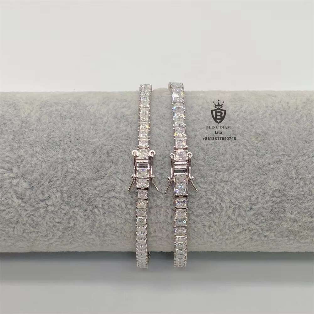 Fashion Hip Hop Small Size square 3*3mm 925 Silver Iced Out Tennis Necklace Tennis Bracelet