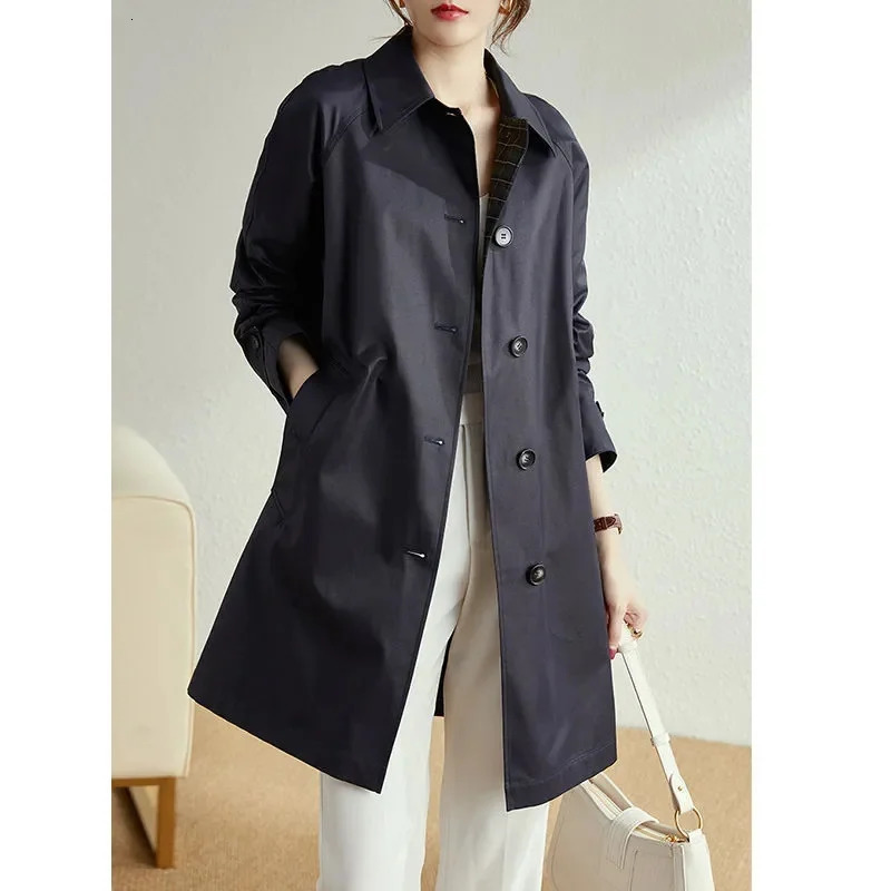 khaki trench coat womens spring and autumn long loose casual windproof jacket 250410