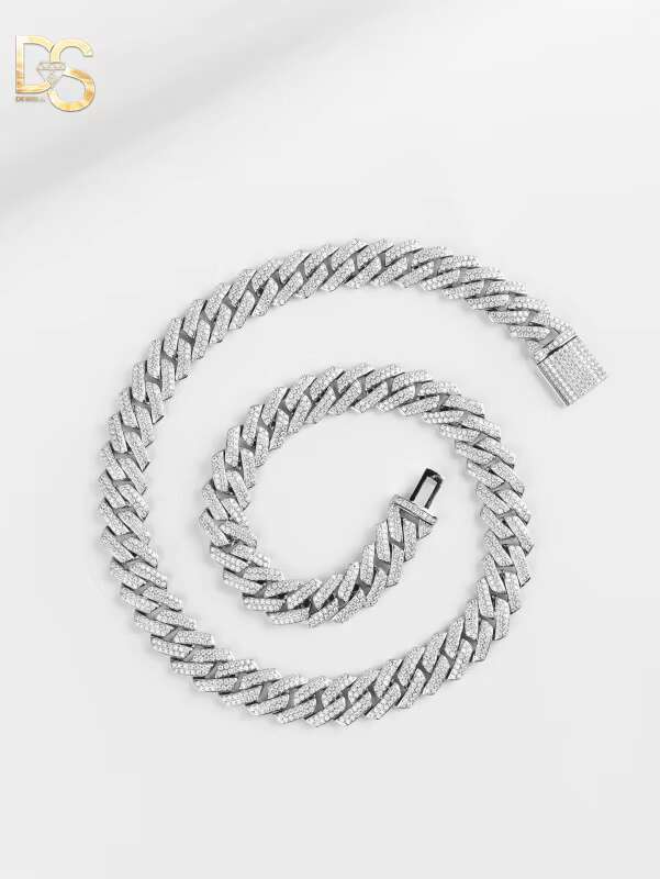 Dea 14mm 925 Silver Plated Hip Hop Mens Iced Out VVS Moissanite Cuban Link Chain