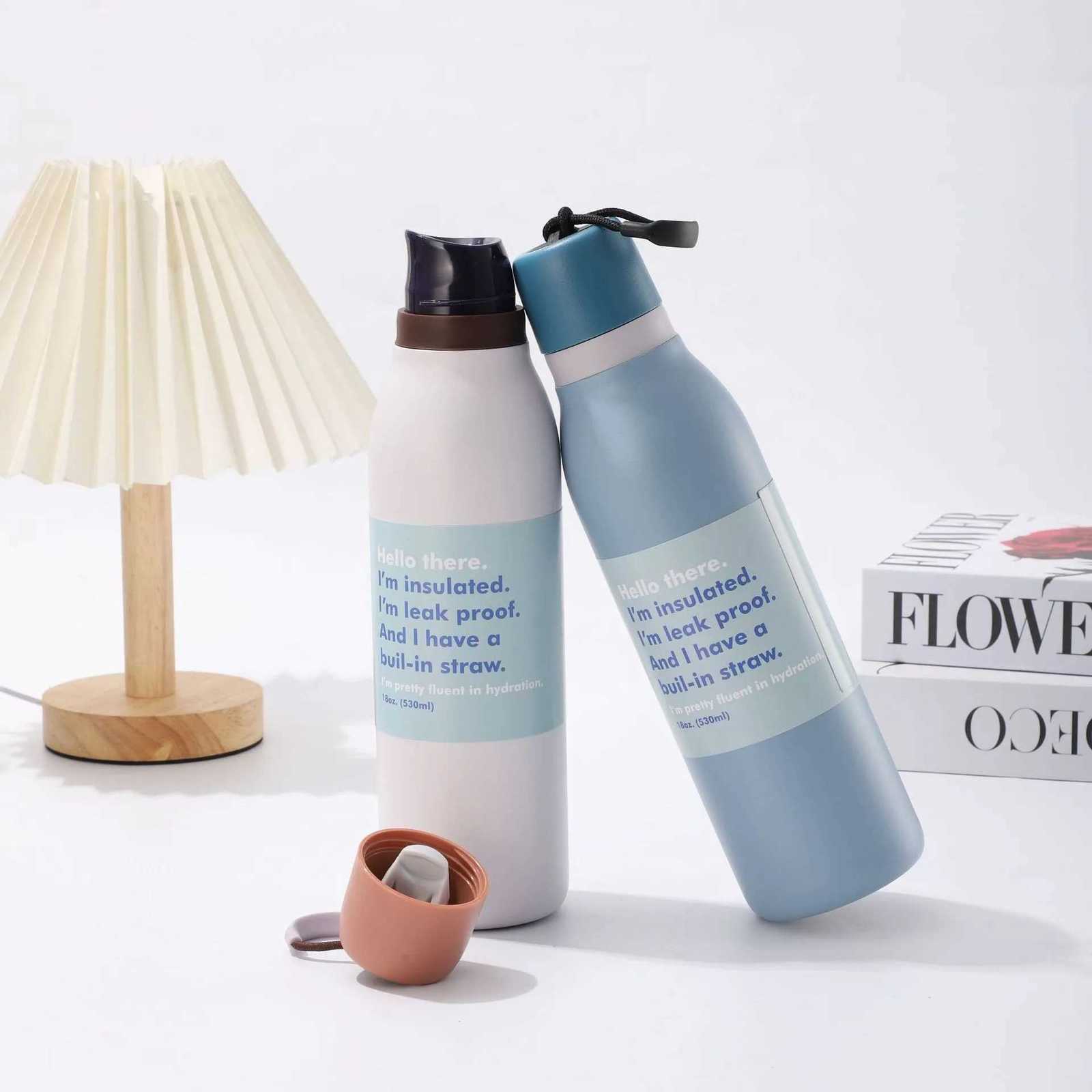 Fashionable cup aron Double-Layer Stainless Steel Vacuum Insated Travel Straw Cup Portable Outdoor Fashionable Simple Design with Rope Y251110