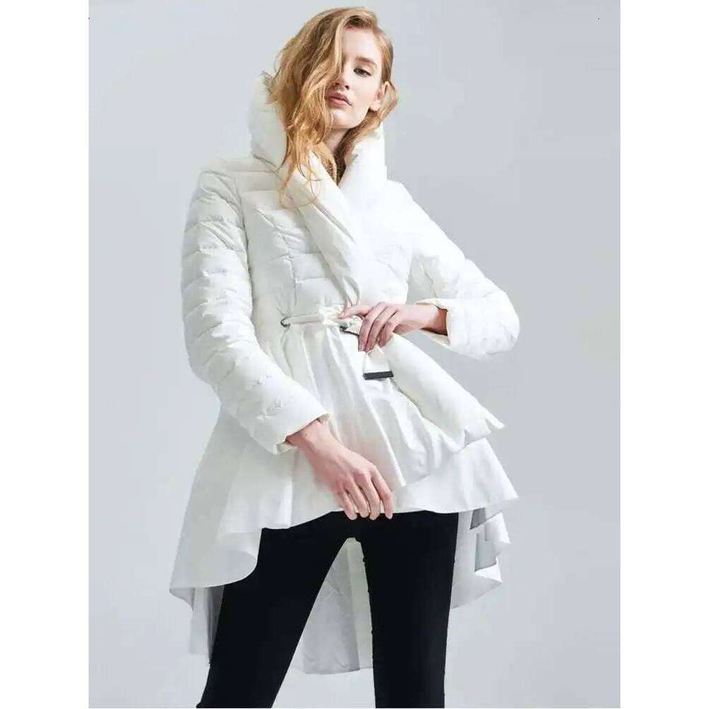 Fashion Women Duck Down 80% Cotton-Padded Coat Hooded Lace-Up Retractoin Waist Thick Parka Jackets Winter New 7Ab6535