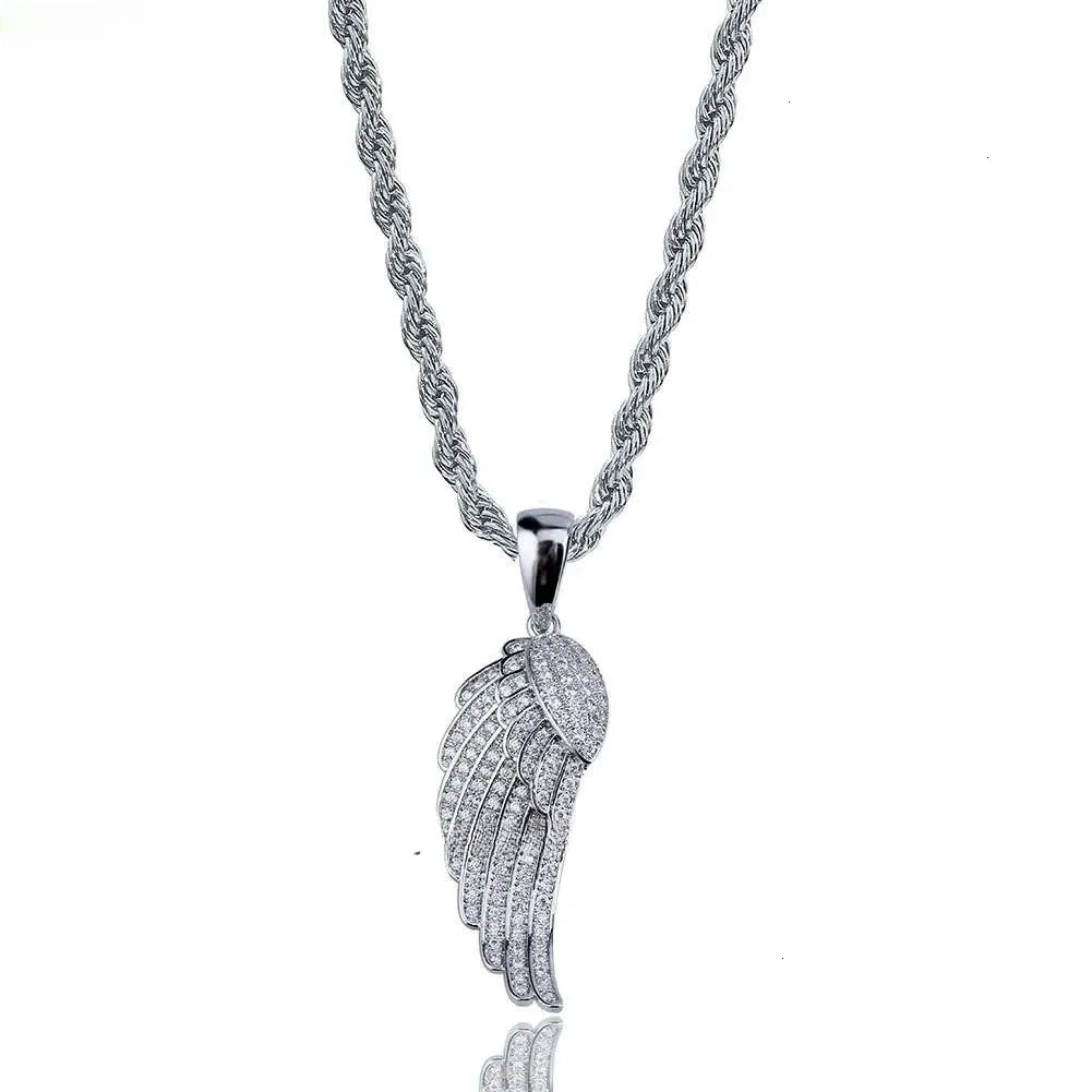 Hip Hop Rapper Men shiny dia gold necklace Iced out rhie Feather pendant micro-inset full zircon jewelry night club rope twist chain 1513