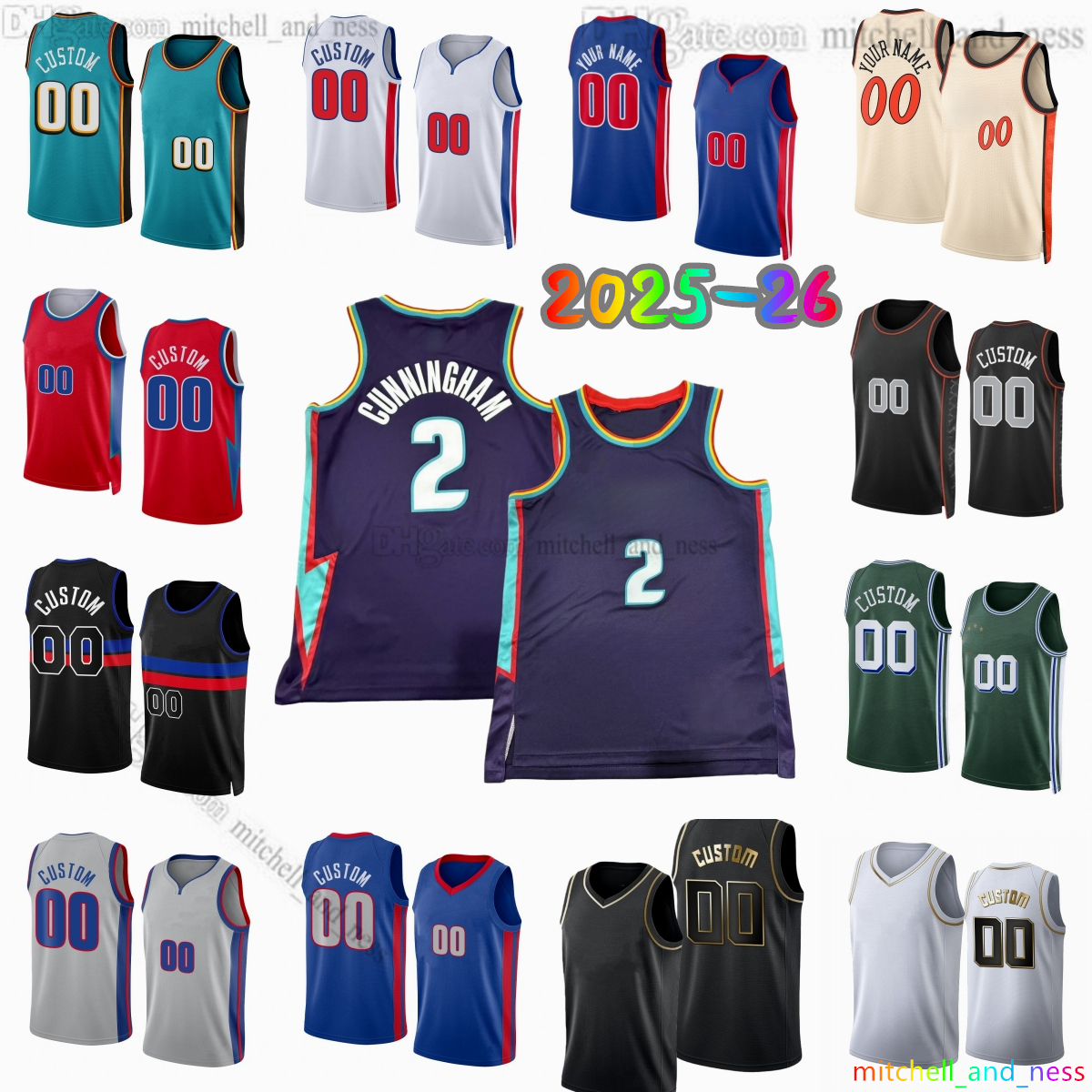Custom 2025-26 New 2 Cade Cunningham Printed Basketball Jersey 0 Jalen Duren 23 Jaden Ivey 12 Tobias Harris 9 Ausar Thompson 35 Tolu Smith Malik Beasley Jerseys Shorts