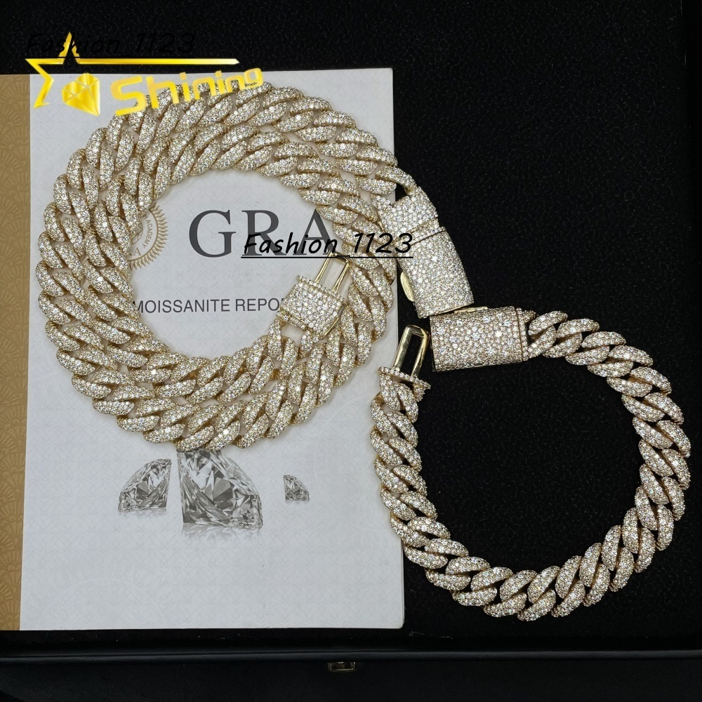 Mosaic Setting Pass Diamond Tester Hip Hop Jewelry 12mm 925 Sterling Silver Men Necklace Iced Out Moissanite Cuban Link Chain