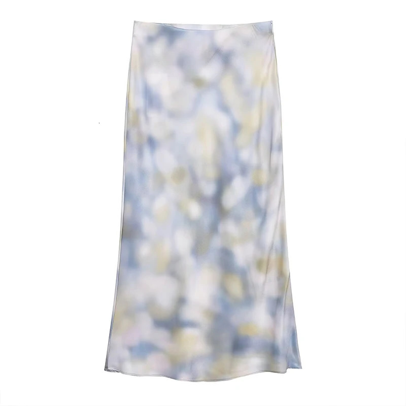 Willshela Womens Fashion Satin Tie Dye Folded Straight Midi Dress Retro High Elasticity Waist 250407