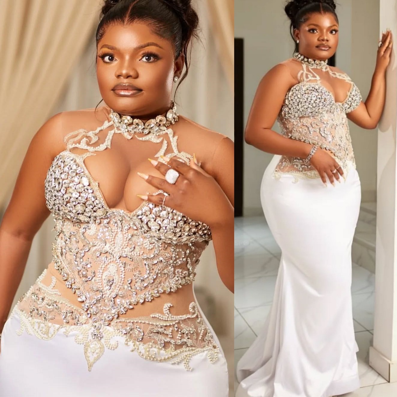 Aso Ebi Ivory Mermaid Prom Dresses 2026 Crystals Beaded Illusion Satin Evening Formal Party Second Birthday Engagement Gowns Plus Size Dress For Speci