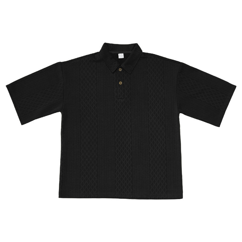 Spring/Summer Mens Casual Pants Flip Collar Jacquard Knitted Top Large Set