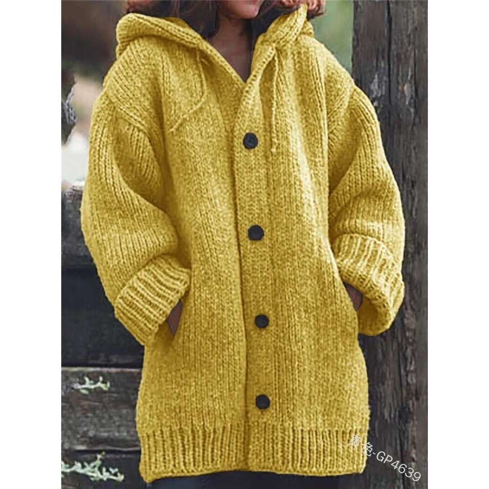 In Stock European and American Hot-Selling Women's Mid-Length Sweater New Cardigan Hooded Jacket