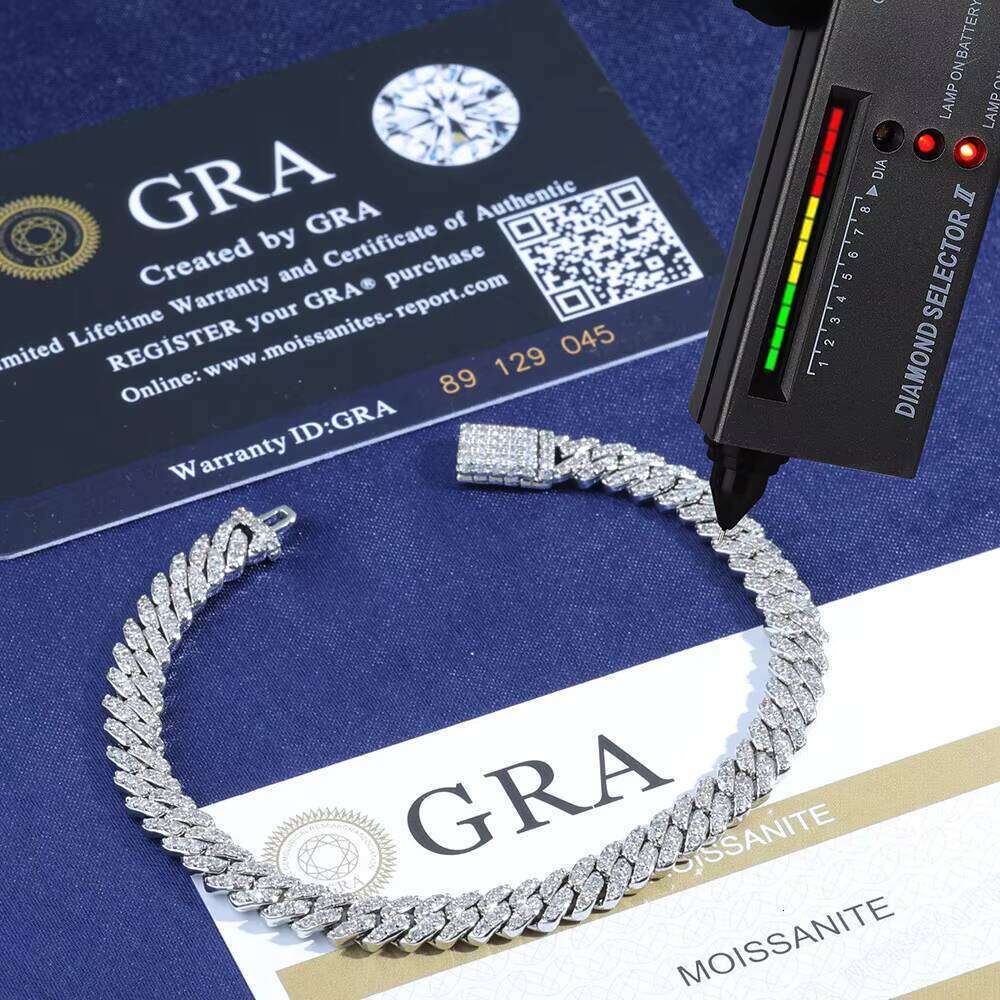 High Quality 6MM VVS Moissanite Men Hip Hop Jewelry White Gold 925 Silver Cuban Chain Necklace Women Gifts