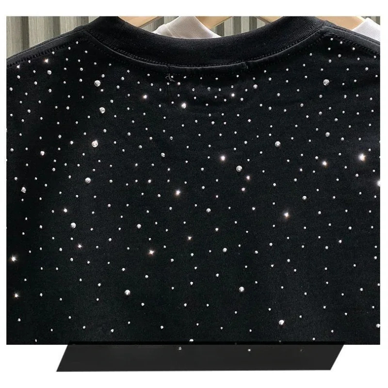 Summer Rhinestone Rivet Mens T-shirt Round Neck Casual T-shirt Fashion Street Mens Summer Short Sleeve 250410