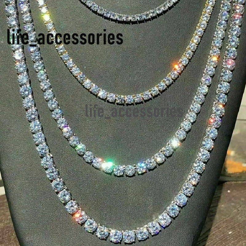 3mm Tennis Chain Necklace White 925 Sterling Silver Jewelry 14k Gold 18k Gold Plated Tennis Moissanite Diamond Chains