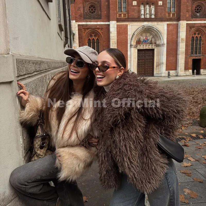 Neo Mint Winter Lulicore Fashion Brown Faux Fur Coat Women Chic Autumn Warm Fluffy Sheep Jacket Big Collar Overcoat 251110