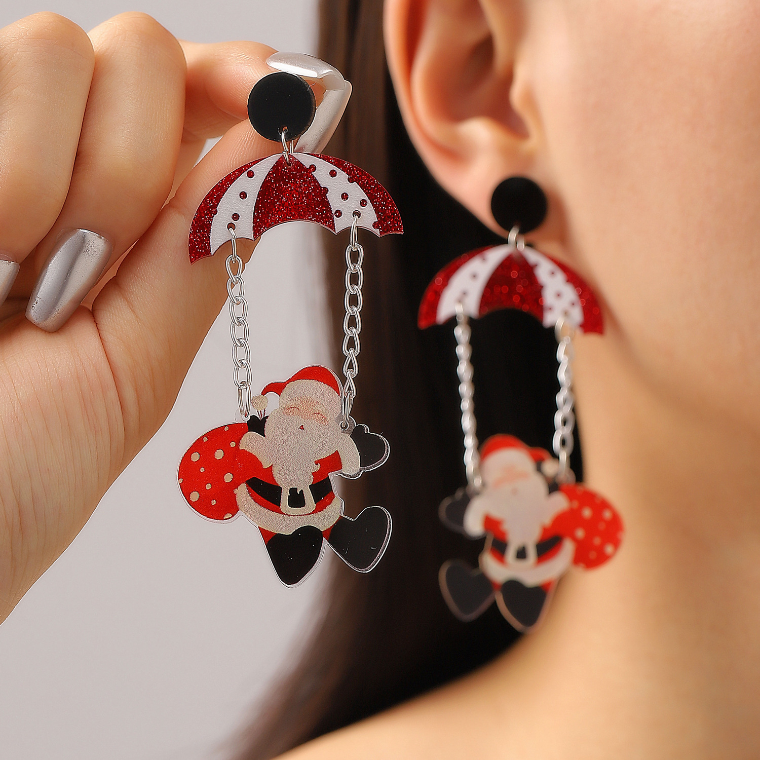 Santa Claus Christmas Tree Acrylic for Women Exaggerated Stud Earrings Jewelry Accessories