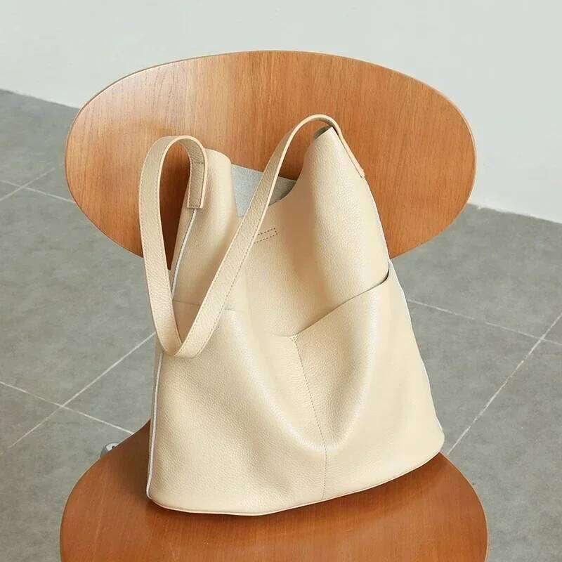 Women Handbag Soft Genuine Real Leather Bucket Totes Fashion Lady Shopping Casual Shoulder Shoper Bag For School Girls St251110
