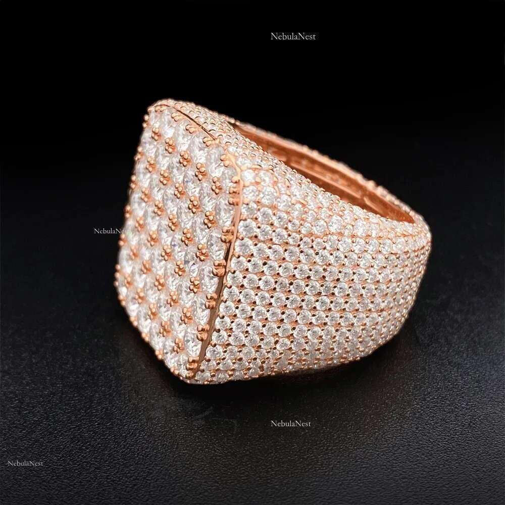 Fashion fine jewelry vvs moissanite iced out rings men gold plated sterg sier dia hip hop ring
