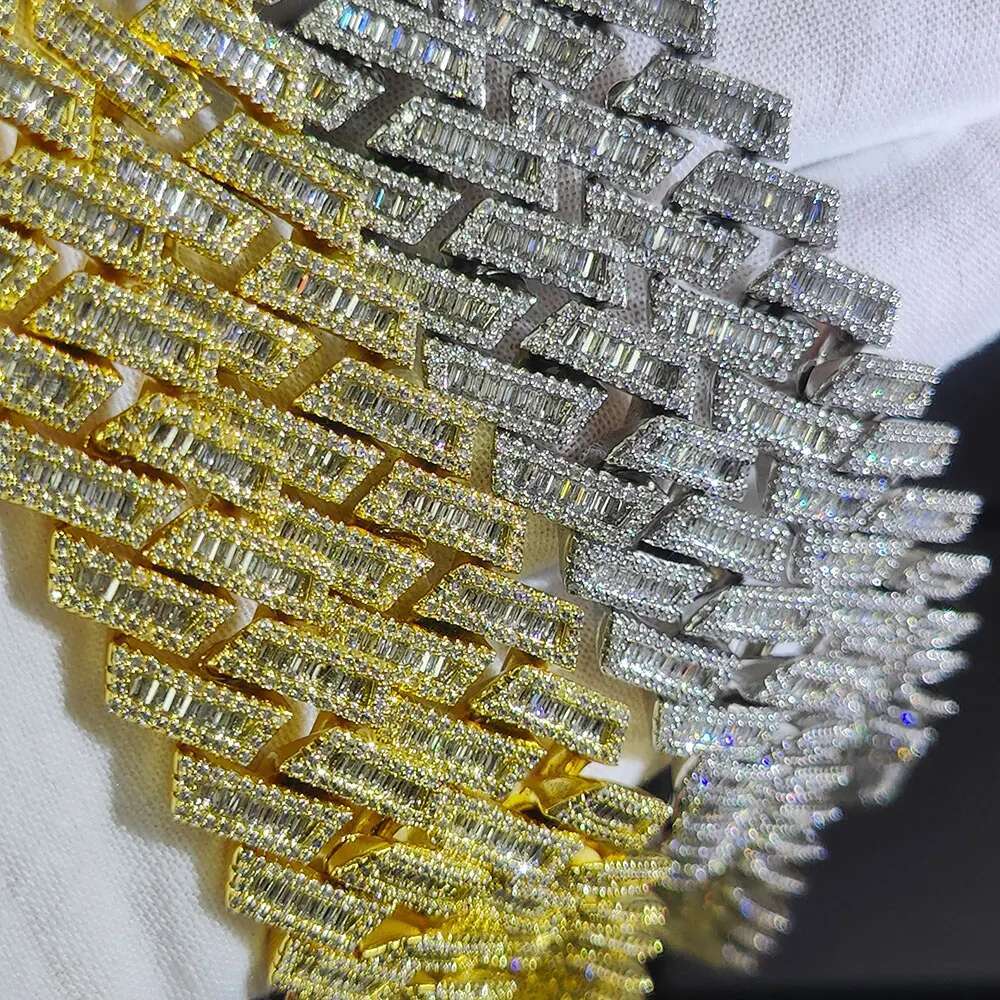 18K Gold Plated Miami Cuban Chain 18mm Iced Out Choker Cuban Link Chain Rectangle Stone Prong Fashion Hip Hop Jewelry For Men