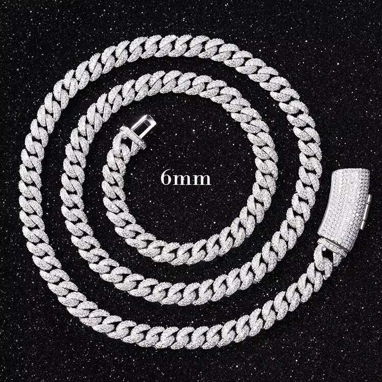 Fashion Chain 6mm Wide 18k Gold S925 Sterling Silver Pass the Diamond Tester Moissanite Diamond Cuban Link Chain